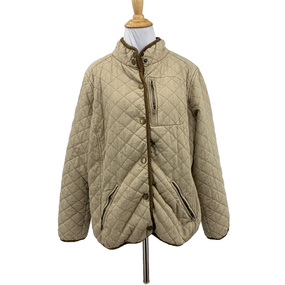 Lauren Ralph Lauren Jeans Jacket Womens 1X Plus Tan Quilted Snap Buttons Lined
